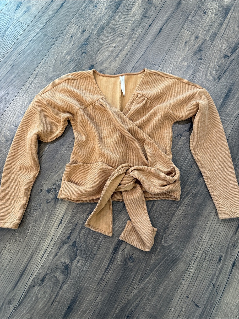 Anthropologie Wrap Front Long-Sleeve Sweater in Camel